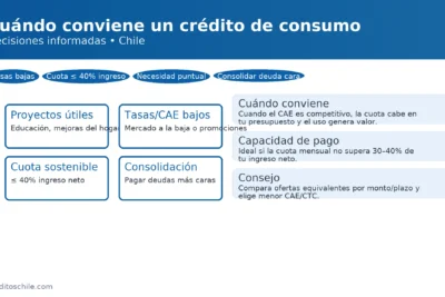 Cuándo conviene un crédito de consumo en Chile: proyectos de utilidad, CAE competitivo, cuota ≤ 40% del ingreso y consolidación de deudas — creditoschile.com