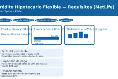 Requisitos del Crédito Hipotecario Flexible de MetLife: edad + plazo ≤ 80 años, financia hasta 80% del valor y dividendo cercano al 25% del ingreso — creditoschile.com