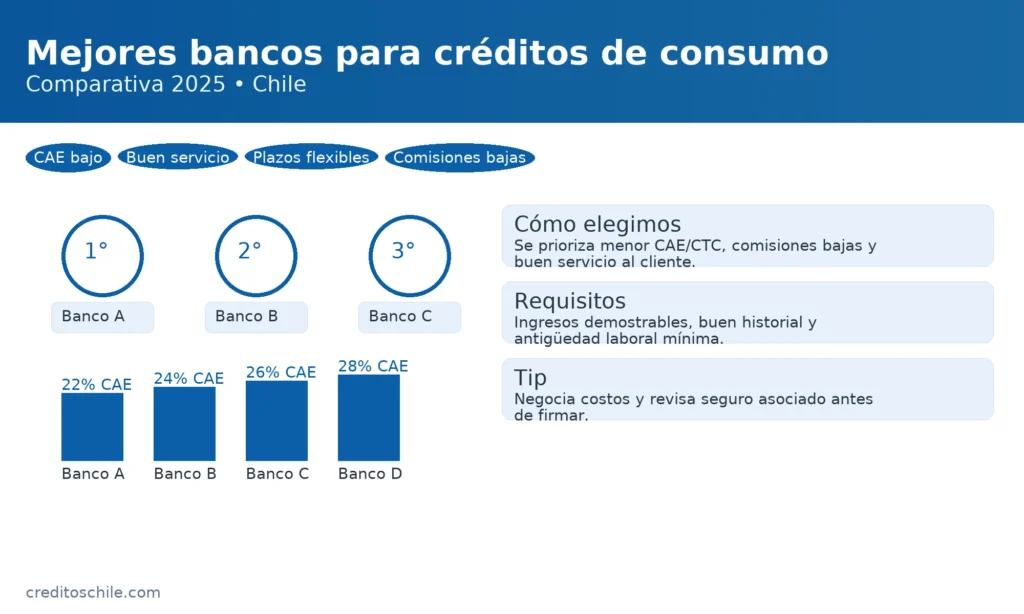 Mejores bancos para créditos de consumo en Chile: ranking y comparación de CAE por entidad — creditoschile.com