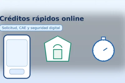 Banner con smartphone, escudo con candado y cronómetro; destaca solicitud rápida, CAE y seguridad digital en créditos online.