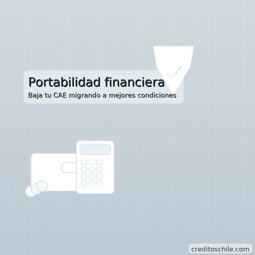 Portabilidad financiera para bajar la CAE, ilustración cuadrada con escudo de garantía y marca creditoschile.com