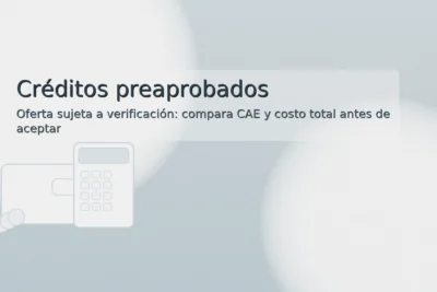 Créditos preaprobados con billetera, calculadora y monedas en tonos suaves; comparar CAE y costo total antes de aceptar
