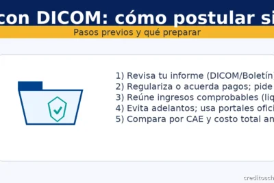 Créditos con DICOM: pasos previos para postular sin riesgos — revisar informe, regularizar, reunir ingresos, evitar adelantos y comparar por CAE