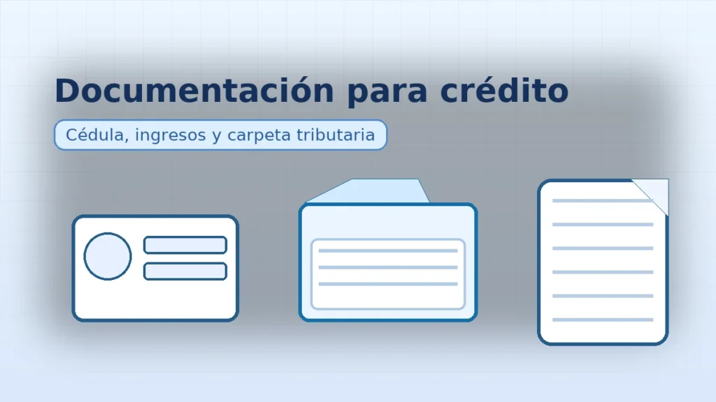 Banner con cédula, carpeta y documento; representa los papeles básicos para solicitar un crédito de consumo en Chile