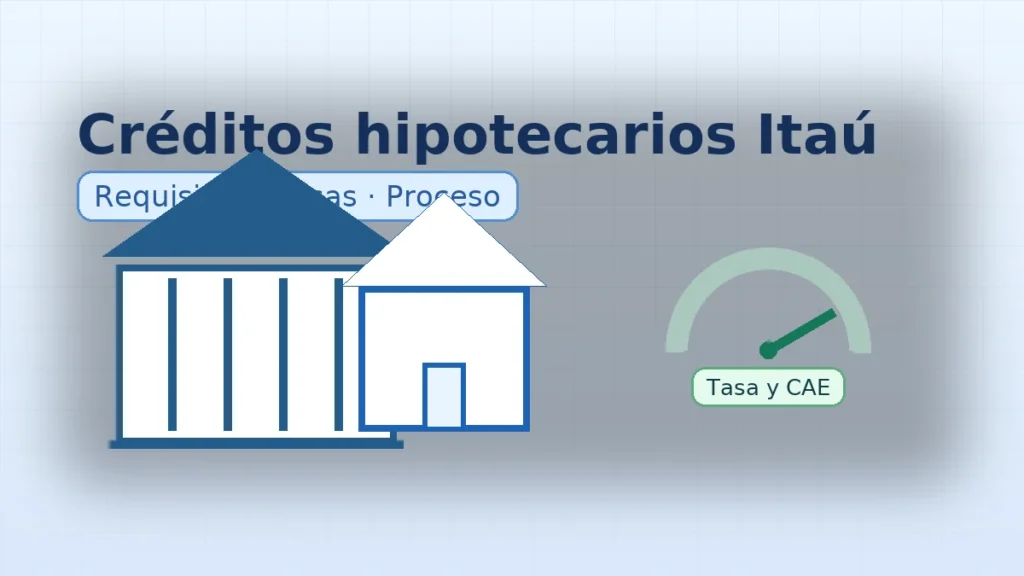 Créditos hipotecarios Itaú con banco, casa y medidor de tasa y CAE