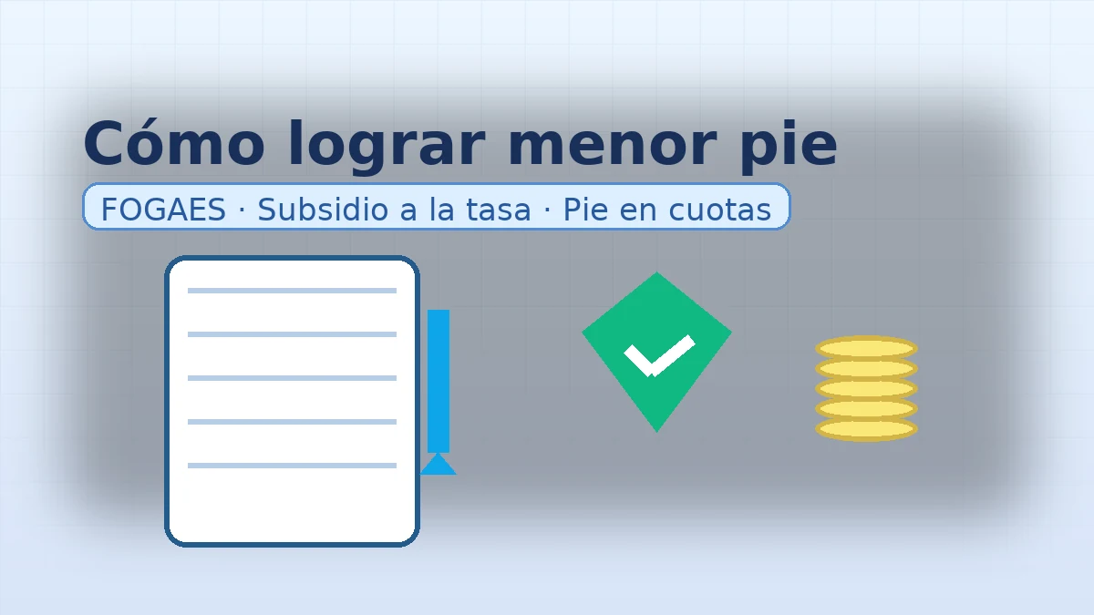 Cómo lograr menor pie: documento, flecha descendente, garantía estatal y monedas que representan subsidio