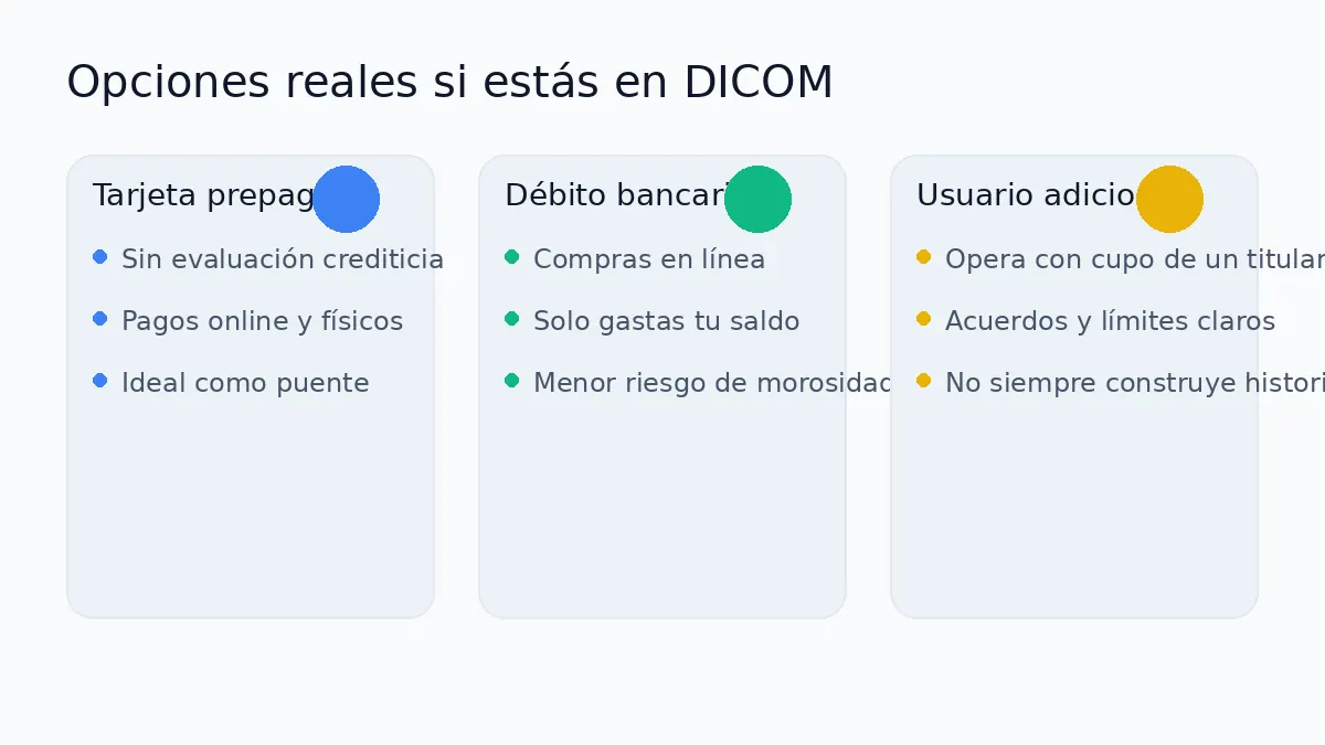 Infografía: alternativas reales si estás en DICOM (prepago, débito, adicional)