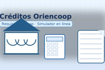Créditos Oriencoop: requisitos, tasas y simulador con íconos de cooperativa, documento y calculadora