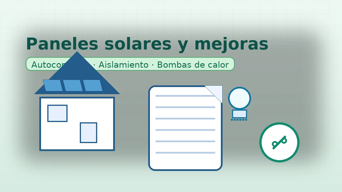 Banner de créditos verdes con casa con paneles solares, hoja verde y monedas; representa financiar mejoras de eficiencia energética