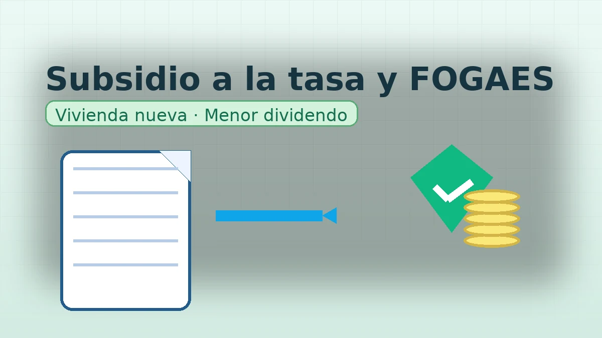 Subsidio a la tasa y FOGAES para vivienda nueva con documento, escudo de garantía y monedas