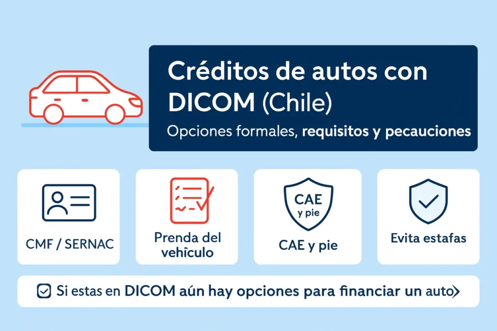 Créditos de autos con DICOM en Chile: opciones formales y requisitos (CMF, SERNAC, Boletín Comercial)
